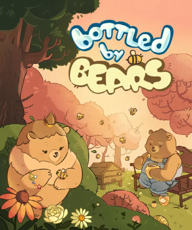 Bottled by Bears cover art: two bears on a honey farm at sunset